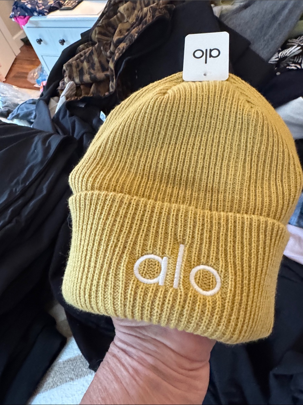 ALO Yoga Kids Yellow Knit Beanie with Embroidered Logo